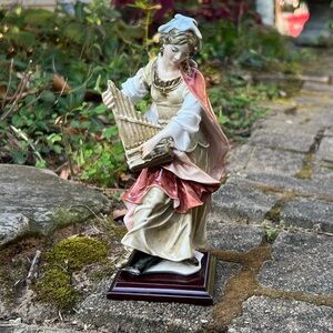 St. Cecily Flute Hand Painted Religious Statue Walnut Base Made in Italy